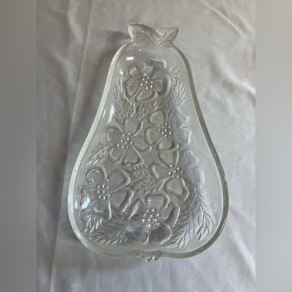 Floral Embossed Glass Pear Shaped Dish